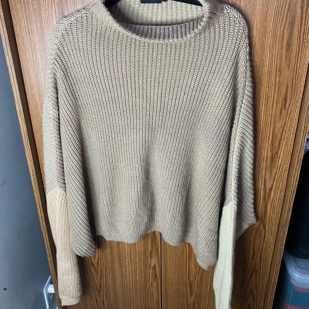 PrettyLittleThing Sweater Womens XL Brown Colorblock Ribbed Chunky Knit Pullover